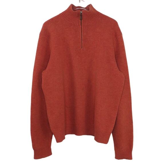 Vintage Ralph Lauren Polo Lambswool Orange Knit Quarter Zip Sweater Medium Men's - Picture 1 of 4